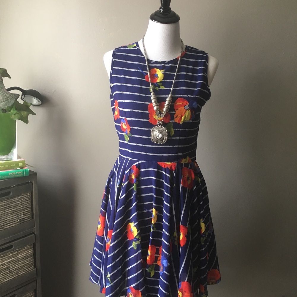 Maison Jules Floral & Striped Fit & Flare Dress